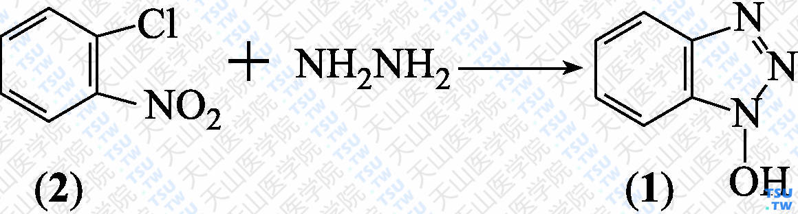 1-羟基苯并三唑（分子式：C<sub>6</sub>H<sub>5</sub>N<sub>3</sub>O）的合成方法路线及其结构式