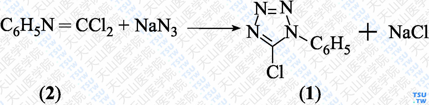5-氯-1-苯基四唑（分子式：C<sub>7</sub>H<sub>5</sub>ClN<sub>4</sub>）的合成方法路线及其结构式