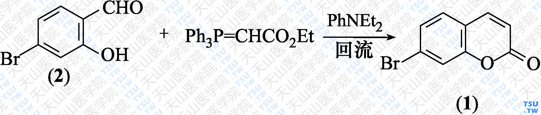 7-溴香豆素（分子式：C<sub>9</sub>H<sub>5</sub>BrO<sub>2</sub>）的合成方法路线及其结构式