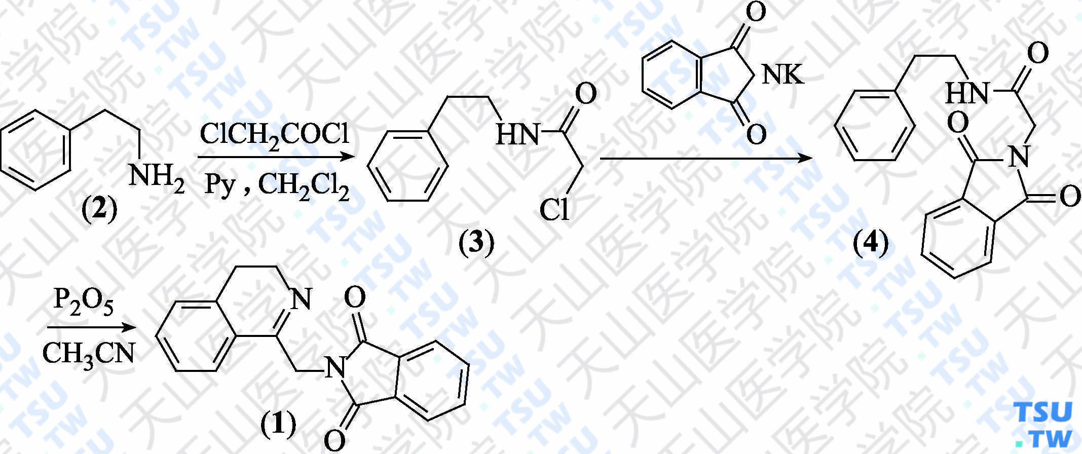 2-[（3，4-二氢异喹啉-1-基）甲基]异吲哚晽-1，3-二酮（分子式：C<sub>18</sub>H<sub>14</sub>N<sub>2</sub>O<sub>2</sub>）的合成方法路线及其结构式