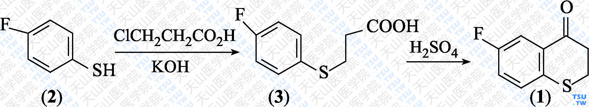 6-氟-硫色满-4-酮（分子式：C<sub>9</sub>H<sub>7</sub>FOS）的合成方法路线及其结构式