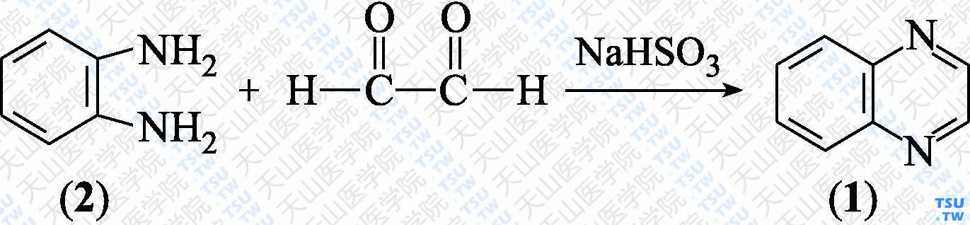 喹噁啉（分子式：C<sub>8</sub>H<sub>6</sub>N<sub>2</sub>）的合成方法路线及其结构式