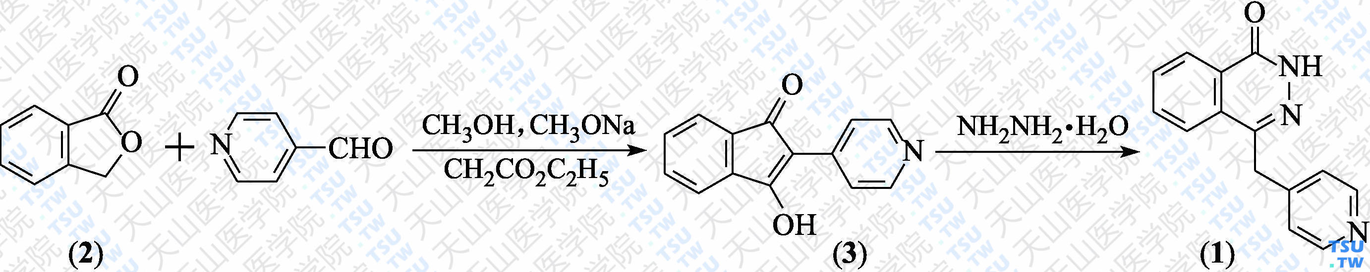 4-（4-吡啶基甲基）-2<i>H</i>-酞嗪-1-酮（分子式：C<sub>14</sub>H<sub>11</sub>N<sub>3</sub>O）的合成方法路线及其结构式