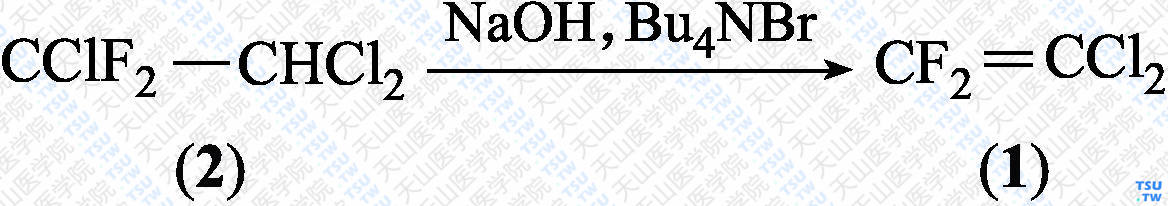 1，1-二氯-2，2-二氟乙烯（分子式：C<sub>2</sub>Cl<sub>2</sub>F<sub>2</sub>）的合成方法路线及其结构式