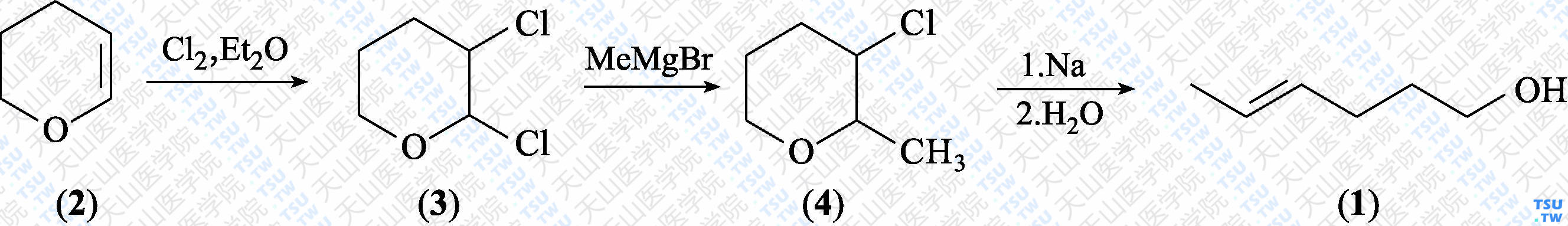 （<i>E</i>）-4-己烯-1-醇（分子式：C<sub>6</sub>H<sub>12</sub>O）的合成方法路线及其结构式