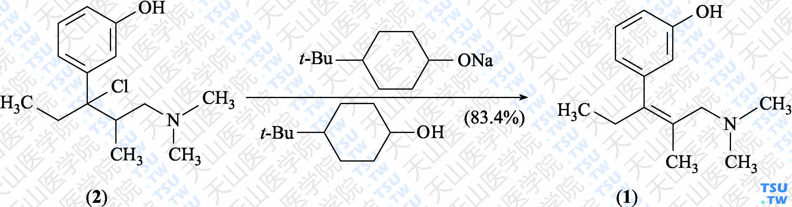 去氢他喷他多（分子式：C<sub>14</sub>H<sub>21</sub>NO）的合成方法路线及其结构式