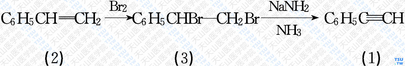 苯乙炔（分子式：C<sub>8</sub>H<sub>6</sub>）的合成方法路线及其结构式