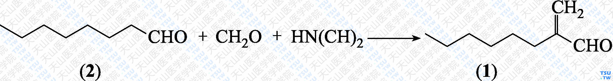 2-亚甲基辛醛（分子式：C<sub>9</sub>H<sub>16</sub>O）的合成方法路线及其结构式