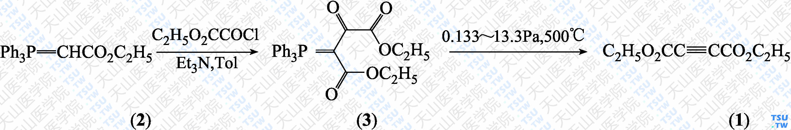 丁炔二酸二乙酯（分子式：C<sub>8</sub>H<sub>10</sub>O<sub>4</sub>）的合成方法路线及其结构式