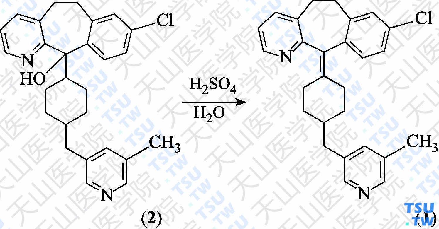 卢帕他定（分子式：C<sub>27</sub>H<sub>27</sub>ClN<sub>2</sub>）的合成方法路线及其结构式