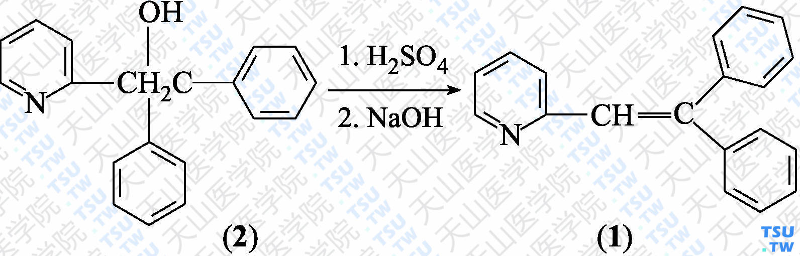 <i>α</i>-（2，2-二苯基乙烯基）吡啶（分子式：C<sub>19</sub>H<sub>15</sub>N）的合成方法路线及其结构式