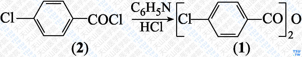 对氯苯甲酸酐（分子式：C<sub>14</sub>H<sub>8</sub>Cl<sub>2</sub>O<sub>3</sub>）的合成方法路线及其结构式