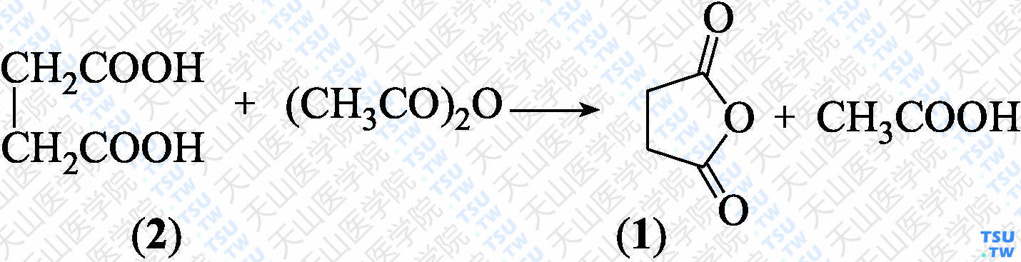 丁二酸酐（分子式：C<sub>4</sub>H<sub>4</sub>O<sub>3</sub>）的合成方法路线及其结构式