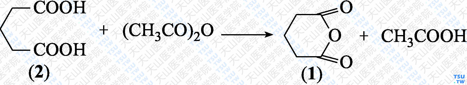 戊二酸酐（分子式：C<sub>5</sub>H<sub>6</sub>O<sub>3</sub>）的合成方法路线及其结构式