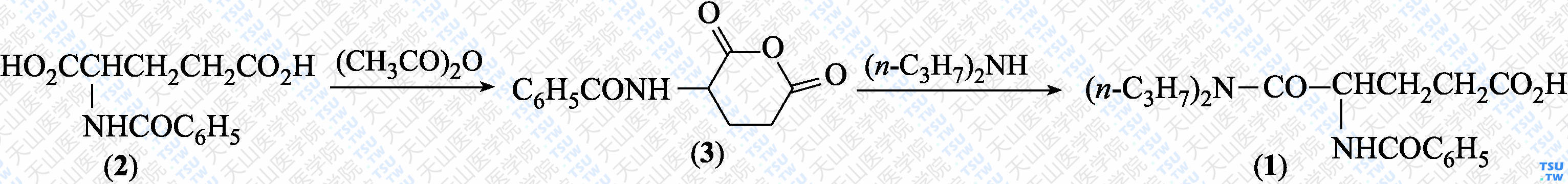 4-苯甲酰氨基-5-（二丙氨基）-5-氧代戊酸（分子式：C<sub>18</sub>H<sub>25</sub>N<sub>2</sub>O<sub>4</sub>）的合成方法路线及其结构式