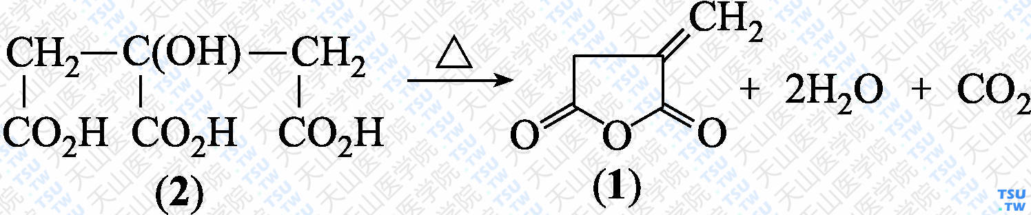 2-亚甲基丁二酸酐（衣康酸酐）（分子式：C<sub>5</sub>H<sub>4</sub>O<sub>3</sub>）的合成方法路线及其结构式