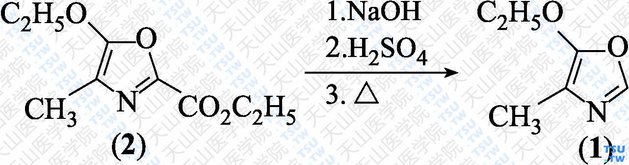 4-甲基-5-乙氧基噁唑（分子式：C<sub>6</sub>H<sub>9</sub>NO<sub>2</sub>）的合成方法路线及其结构式