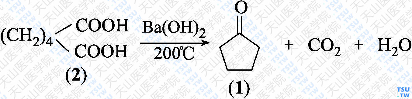 环戊酮（分子式：C<sub>5</sub>H<sub>8</sub>O）的合成方法路线及其结构式