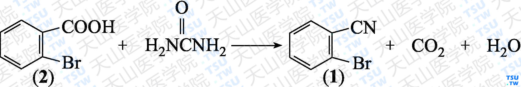 邻溴苯甲腈（分子式：C<sub>7</sub>H<sub>4</sub>BrN）的合成方法路线及其结构式