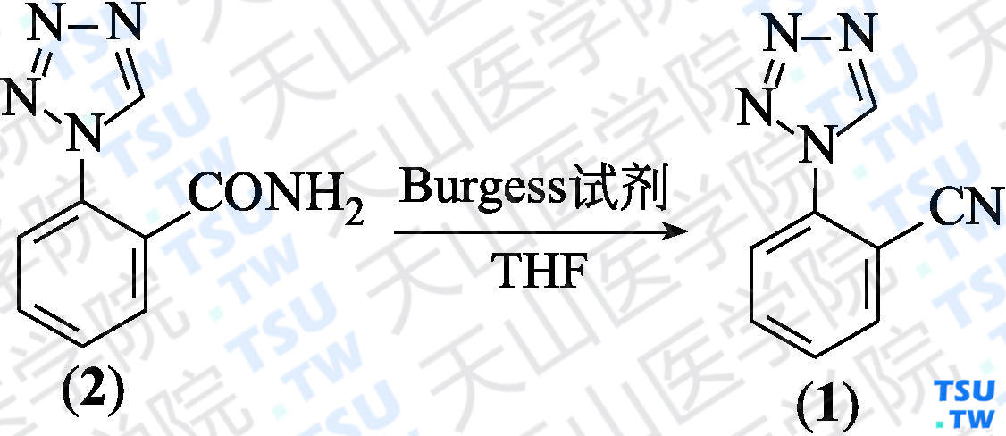 2-（四唑-1-基）苯甲腈（分子式：C<sub>8</sub>H<sub>5</sub>N<sub>5</sub>）的合成方法路线及其结构式