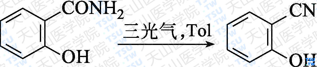 邻羟基苯甲腈（分子式：C<sub>7</sub>H<sub>5</sub>NO）的合成方法路线及其结构式