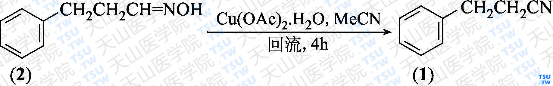 氢化肉桂腈（分子式：C<sub>9</sub>H<sub>9</sub>N）的合成方法路线及其结构式