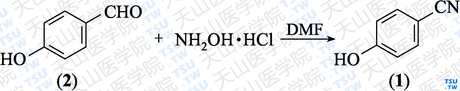 对羟基苯甲腈（分子式：C<sub>7</sub>H<sub>5</sub>NO）的合成方法路线及其结构式