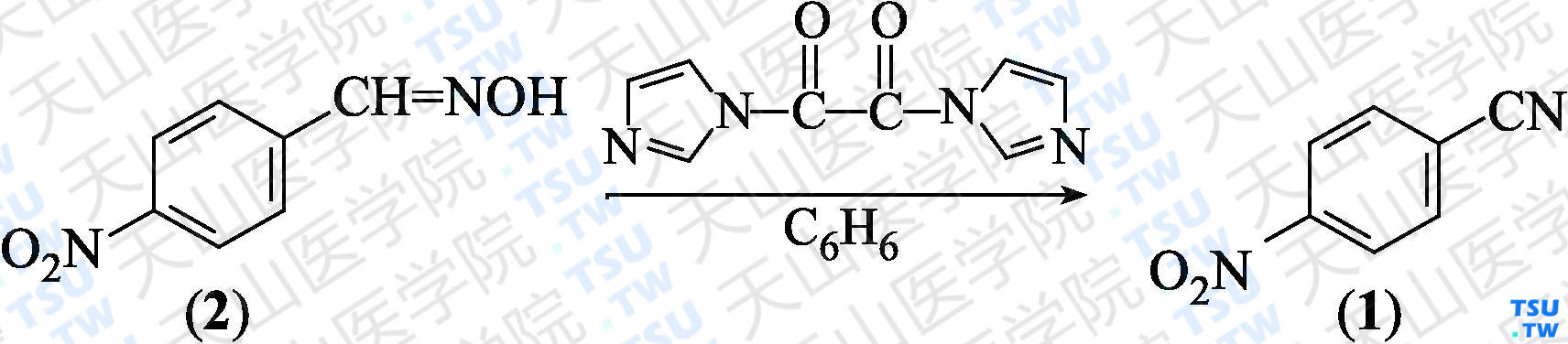 4-硝基苯腈（分子式：C<sub>7</sub>H<sub>4</sub>N<sub>2</sub>O<sub>2</sub>）的合成方法路线及其结构式