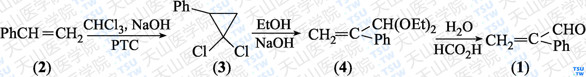 阿托醛（分子式：C<sub>9</sub>H<sub>8</sub>O）的合成方法路线及其结构式