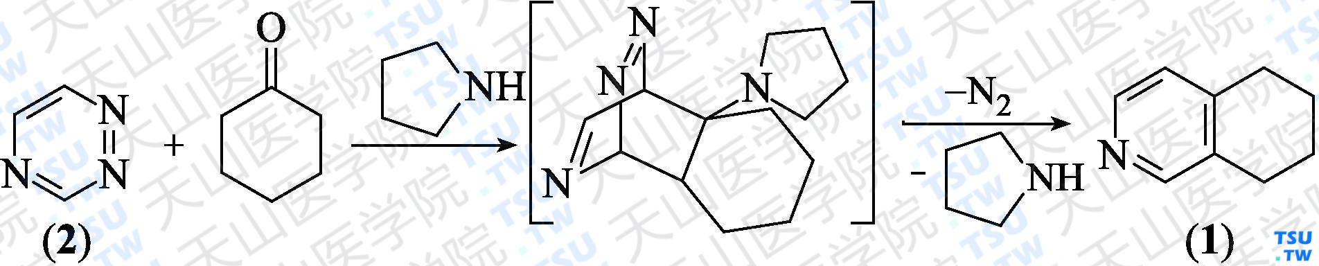 5，6，7，8-四氢异喹啉（分子式：C<sub>9</sub>H<sub>11</sub>N）的合成方法路线及其结构式