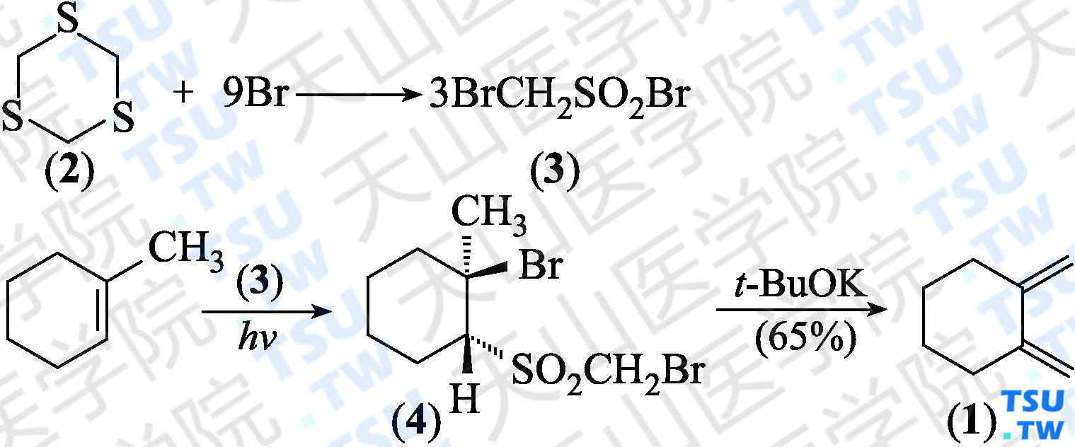 1，2-二亚甲基环己烷（分子式：C<sub>8</sub>H<sub>12</sub>）的合成方法路线及其结构式