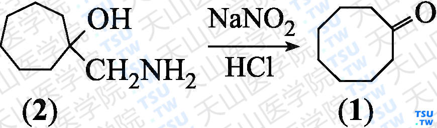环辛酮（分子式：C<sub>8</sub>H<sub>14</sub>O）的合成方法路线及其结构式