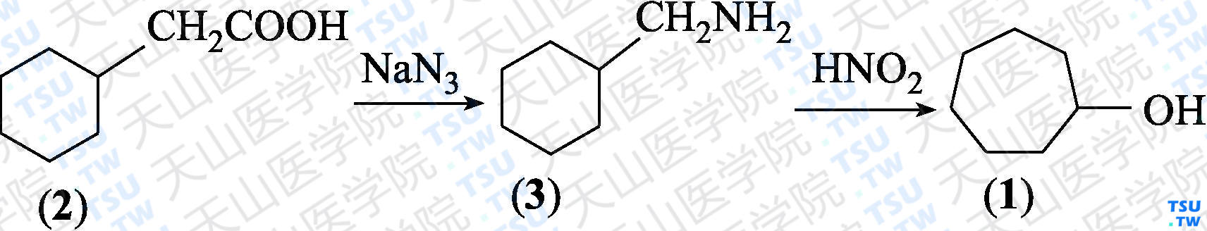 环庚醇（分子式：C<sub>7</sub>H<sub>14</sub>O）的合成方法路线及其结构式