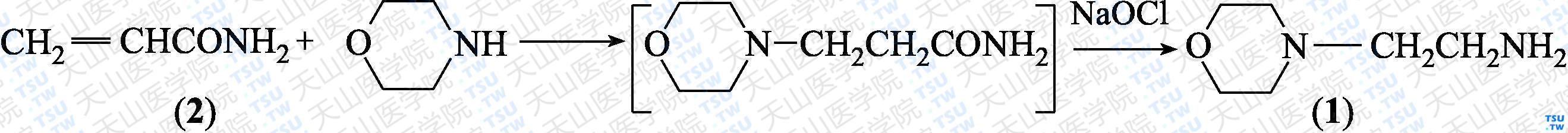 4-（2-氨基）乙基吗啉（分子式：C<sub>6</sub>H<sub>14</sub>N<sub>2</sub>O）的合成方法路线及其结构式