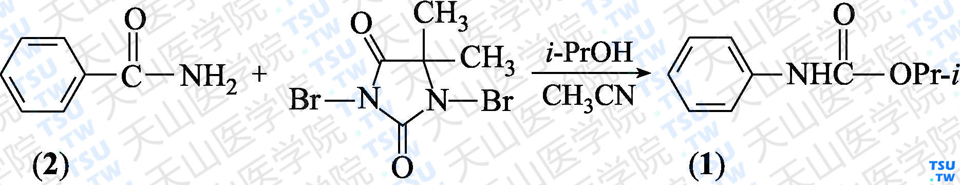 苯基氨基甲酸异丙酯（分子式：C<sub>10</sub>H<sub>13</sub>NO<sub>2</sub>）的合成方法路线及其结构式