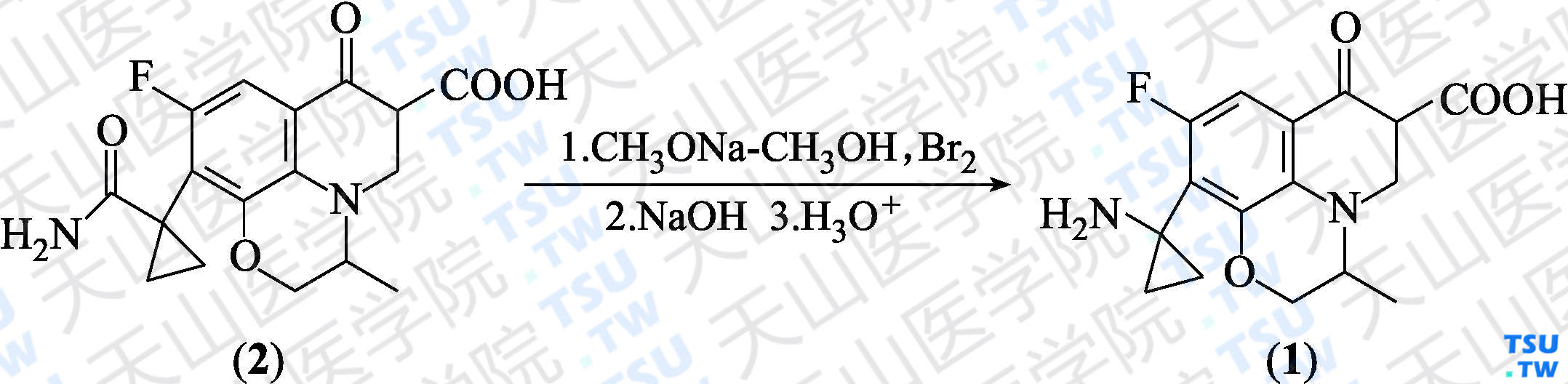 帕珠沙星（分子式：C<sub>16</sub>H<sub>17</sub>FN<sub>2</sub>O<sub>4</sub>）的合成方法路线及其结构式