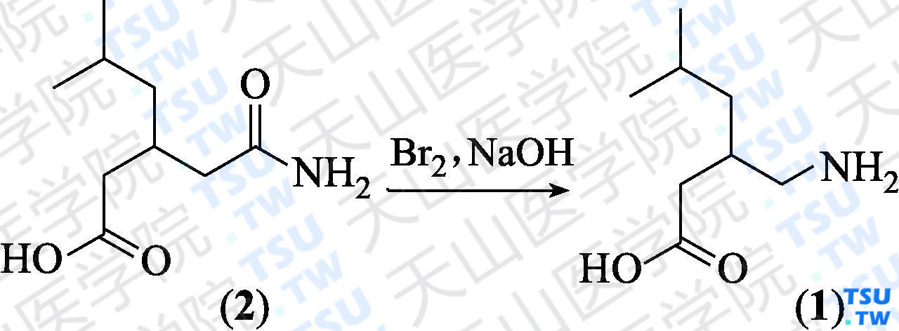 3-氨甲基-5-甲基己酸（分子式：C<sub>8</sub>H<sub>17</sub>NO<sub>2</sub>）的合成方法路线及其结构式