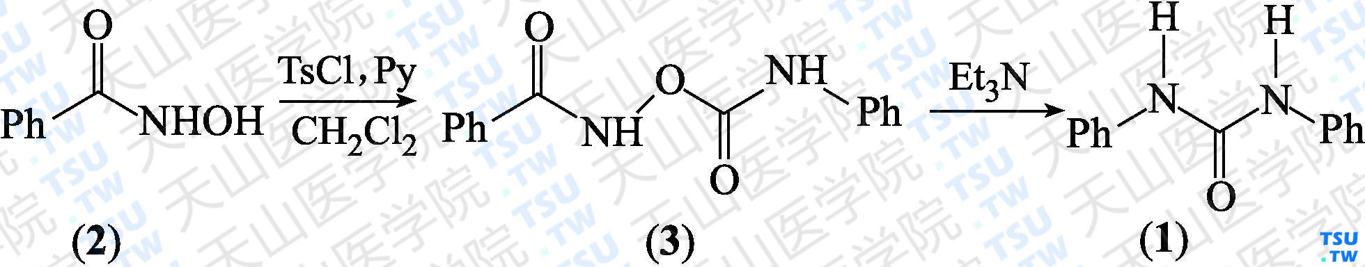 <i>N</i>，<i>N</i>'-二苯基脲（分子式：C<sub>13</sub>H<sub>12</sub>N<sub>2</sub>O）的合成方法路线及其结构式