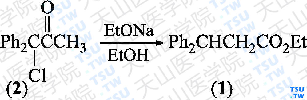 3，3-二苯基丙酸乙酯（分子式：C<sub>17</sub>H<sub>18</sub>O<sub>2</sub>）的合成方法路线及其结构式