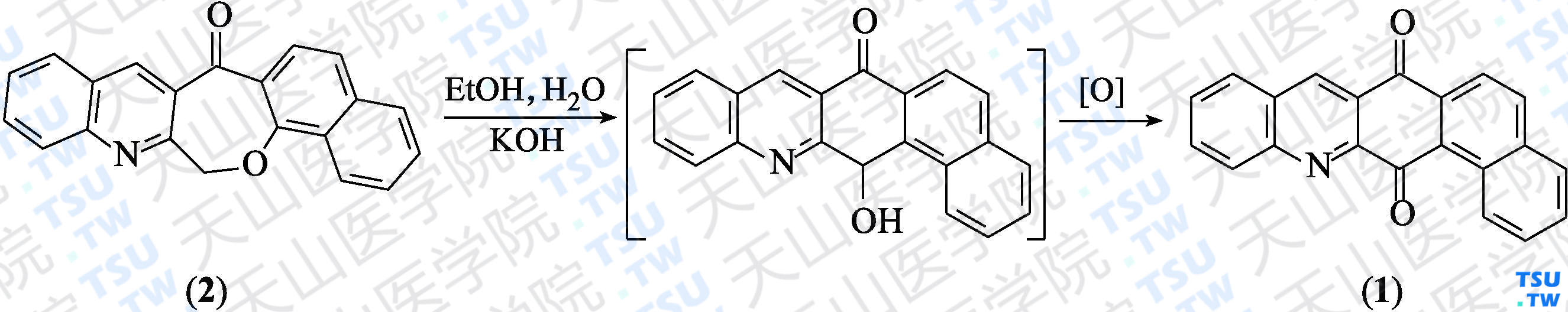 萘并[2，1-<i>b</i>]吖啶-7，14-二酮（分子式：C<sub>21</sub>H<sub>11</sub>NO<sub>2</sub>）的合成方法路线及其结构式