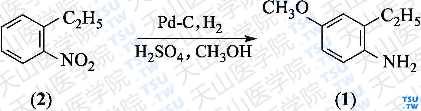 2-乙基-4-甲氧基苯胺（分子式：C<sub>9</sub>H<sub>13</sub>NO）的合成方法路线及其结构式