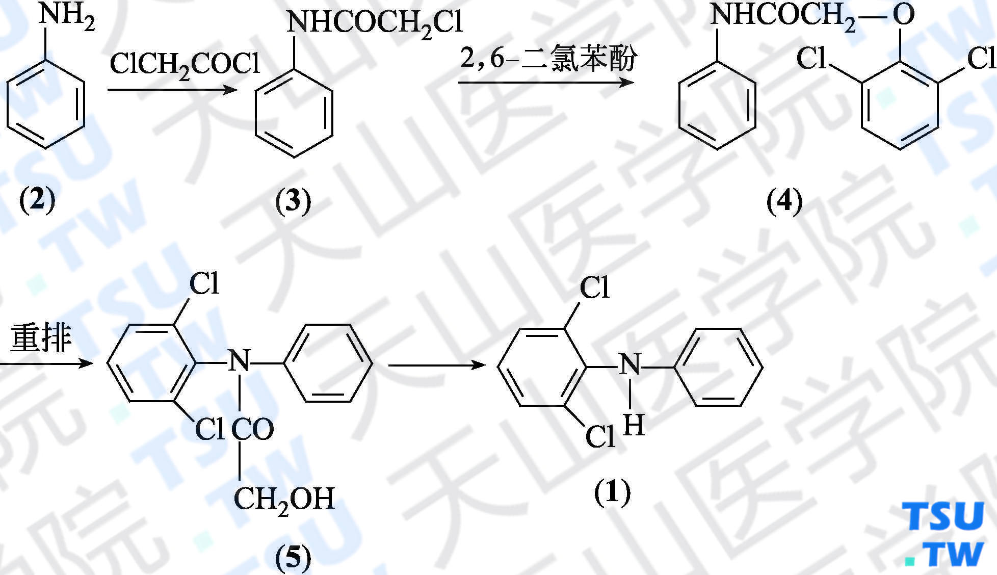 <i>N</i>-苯基-2，6-二氯苯胺（分子式：C<sub>12</sub>H<sub>9</sub>Cl<sub>2</sub>N）的合成方法路线及其结构式