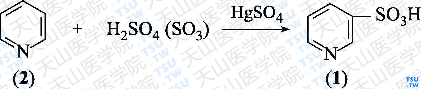 吡啶-3-磺酸（分子式：C<sub>5</sub>H<sub>5</sub>NO<sub>3</sub>S）的合成方法路线及其结构式