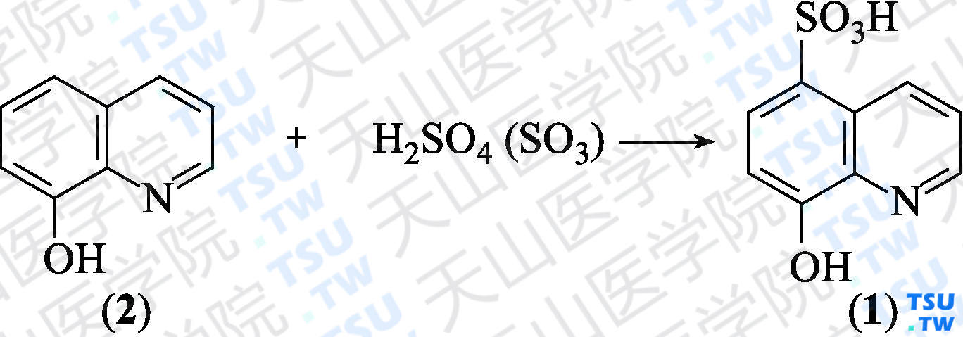 8-羟基喹啉-5-磺酸（分子式：C<sub>9</sub>H<sub>7</sub>NO<sub>4</sub>S）的合成方法路线及其结构式