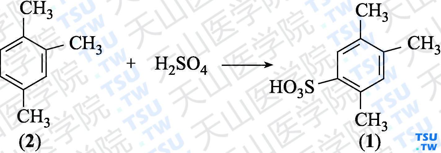 2，4，5-三甲基苯磺酸（分子式：C<sub>9</sub>H<sub>12</sub>O<sub>3</sub>S）的合成方法路线及其结构式
