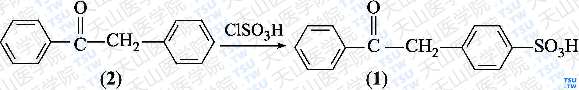 1-苯基-2-（4-磺酸基苯基）乙酮（分子式：C<sub>14</sub>H<sub>12</sub>O<sub>4</sub>S）的合成方法路线及其结构式