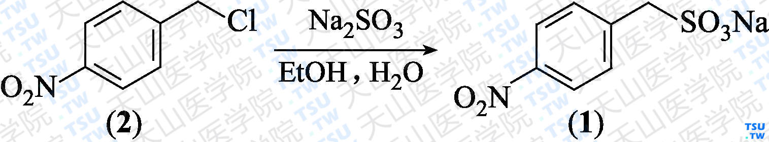 4-硝基苄基磺酸钠（分子式：C<sub>7</sub>H<sub>6</sub>NO<sub>5</sub>SNa）的合成方法路线及其结构式