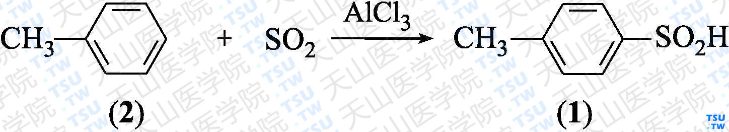 对甲苯亚磺酸（分子式：C<sub>7</sub>H<sub>8</sub>O<sub>2</sub>S）的合成方法路线及其结构式