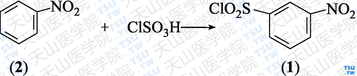 间硝基苯磺酰氯（分子式：C<sub>6</sub>H<sub>4</sub>ClNO<sub>4</sub>S）的合成方法路线及其结构式