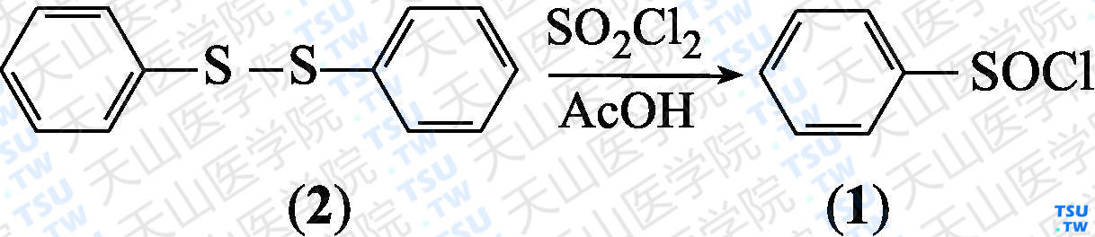 苯基亚磺酰氯（分子式：C<sub>6</sub>H<sub>5</sub>ClOS）的合成方法路线及其结构式